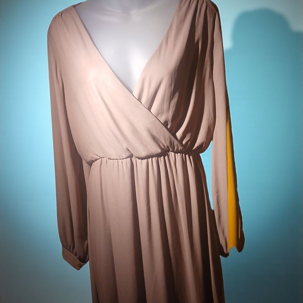 Lush Beige Long Sleeve Wrap Dress
